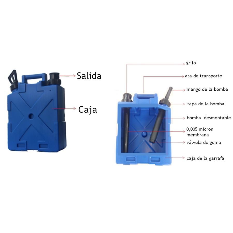 jerrycan with water filter and manual pump